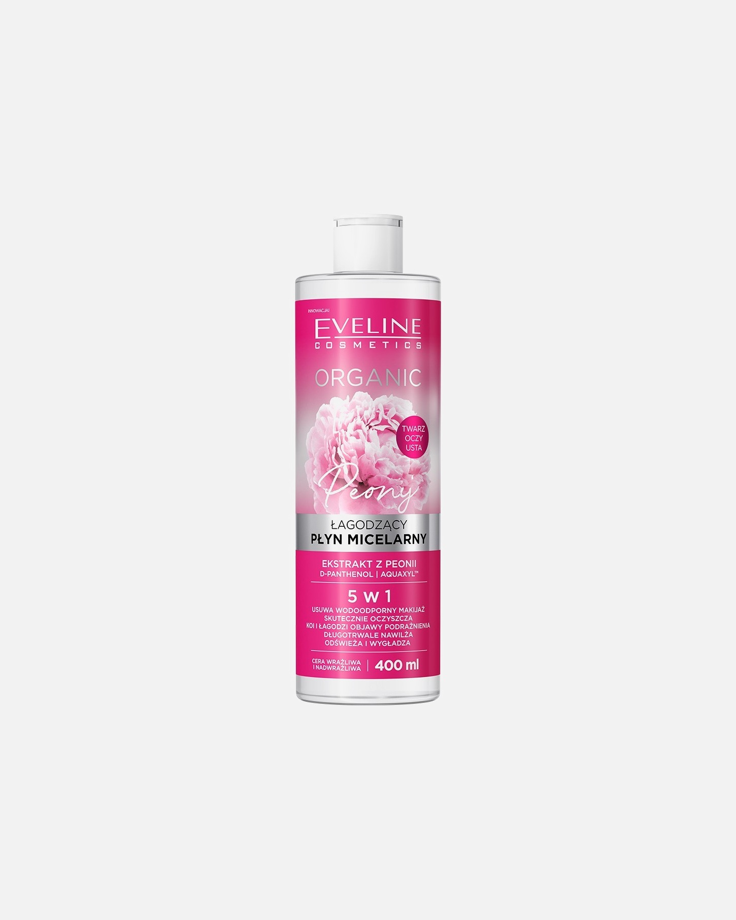Zestaw do oczyszczania twarzy dla Unisex Eveline Cosmetics Organic Łagodzący płyn micelarny do demakijażu z peonią 400 ml