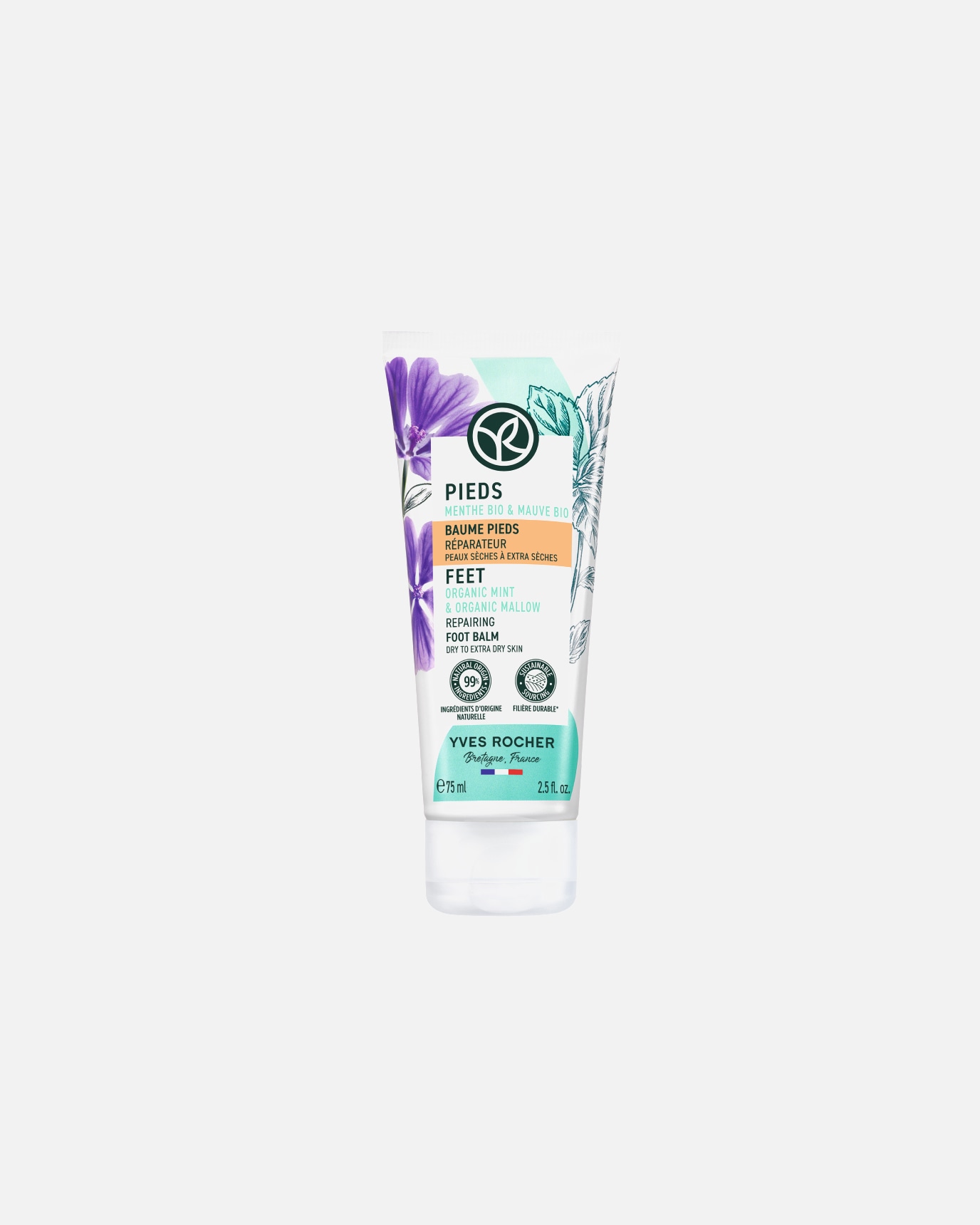 Krem do stóp dla Unisex Yves Rocher REGENERUJĄCY BALSAM DO STÓP MIĘTA BIO & MALWA BIO 75 ML 75 ml